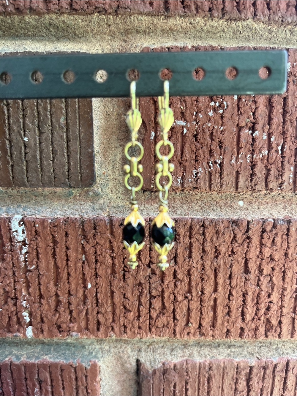 Gold-Tone Drop Earrings with Black Faceted Beads - Unbranded
